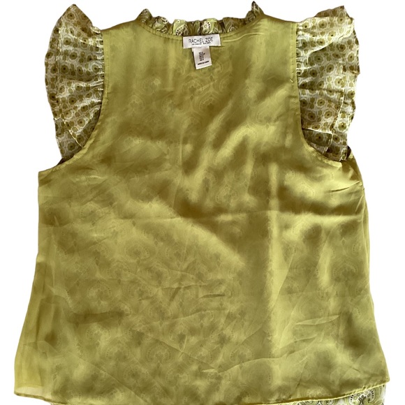 Rachael Zoe Green/Metallic Gold Paisley Flutter Cap Sleeve Pull on Lined Top SM - Picture 5 of 10